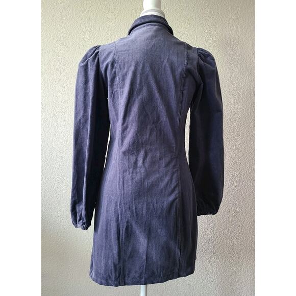 Forever 21 Corduroy Mini Shirt Dress Small Button Up Long‎ Puff Sleeves Preppy - Picture 9 of 12